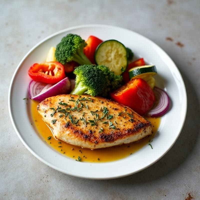 Herb-Crusted Pan Seared Chicken with Roasted Vegetables
