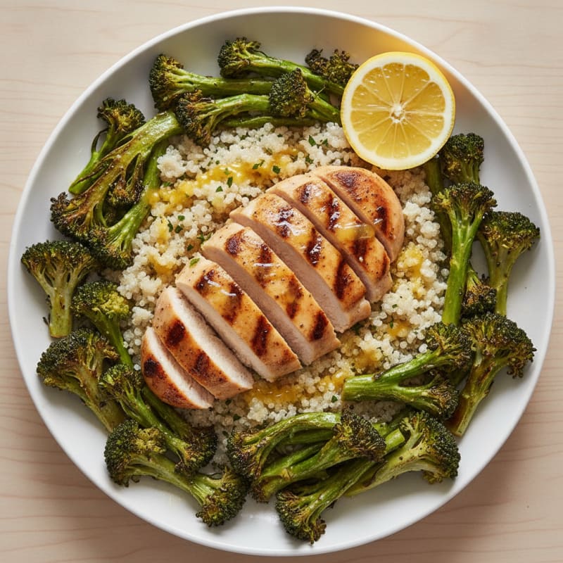 Grilled Chicken Breast with Quinoa and Roasted Broccoli