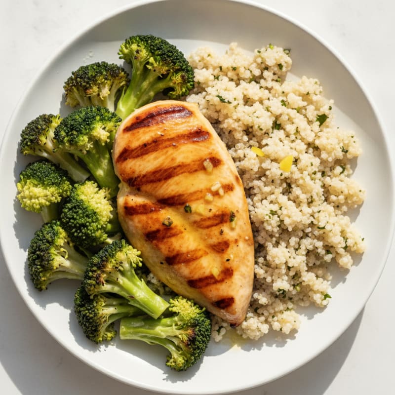 Grilled Chicken Breast with Quinoa and Steamed Broccoli