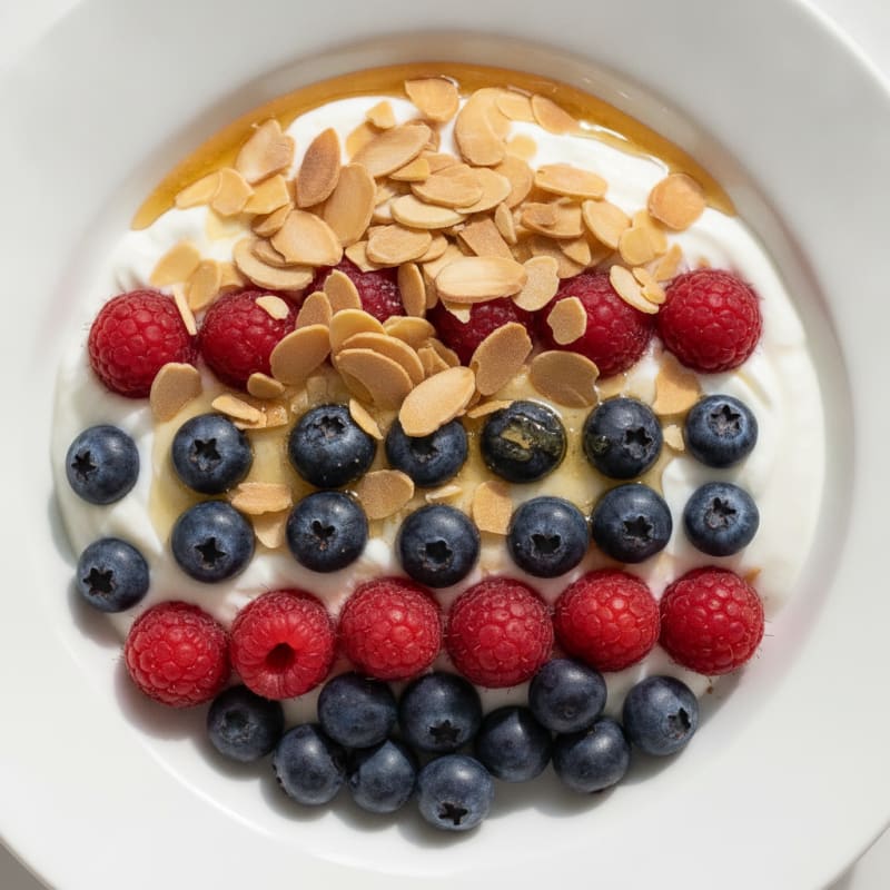 Greek Yogurt Parfait with Mixed Berries and Almonds