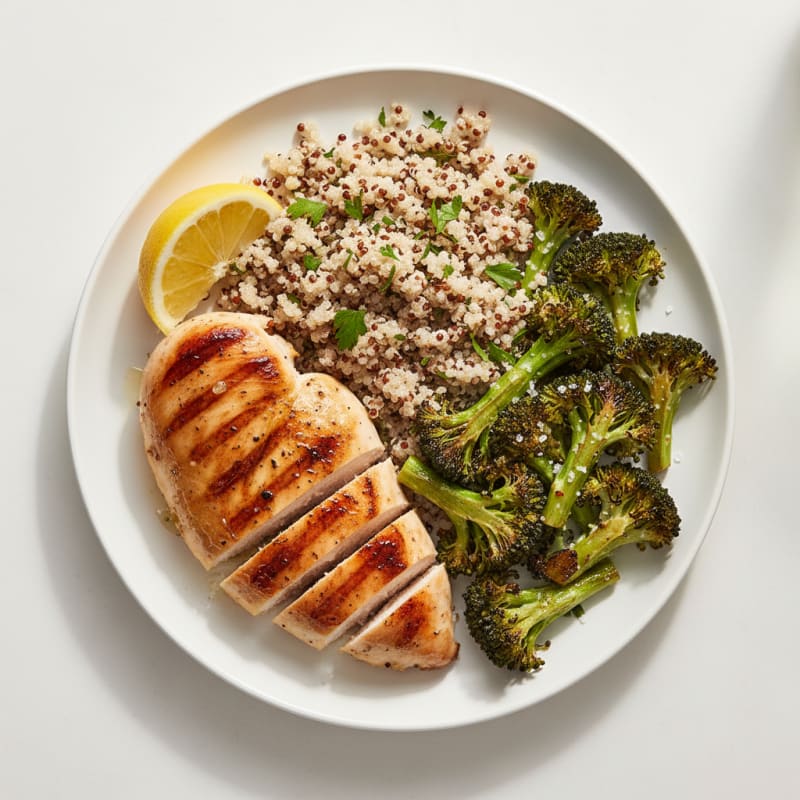 Grilled Chicken Breast with Quinoa and Roasted Broccoli