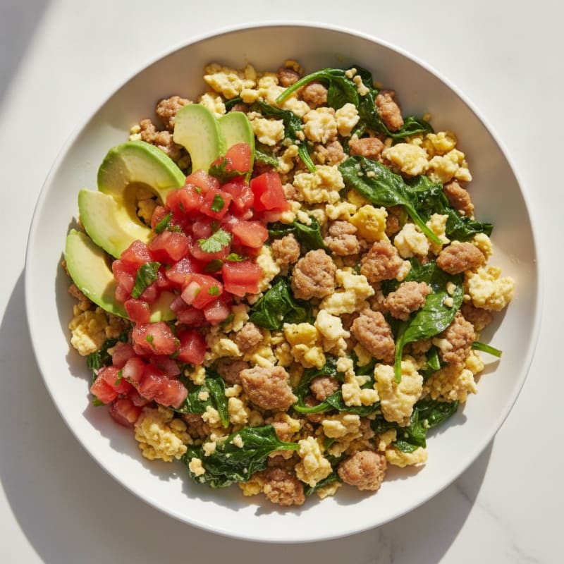 Egg White and Turkey Sausage Scramble with Spinach and Salsa