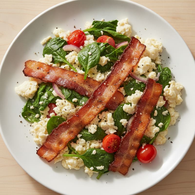 Egg White and Spinach Scramble with Turkey Bacon