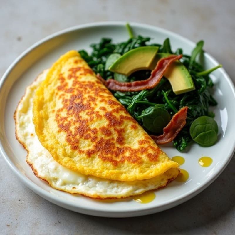 Crispy Egg White Omelet with Turkey Bacon and Spinach