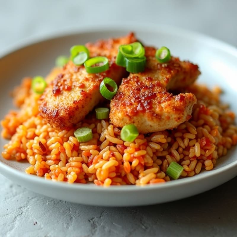 Healthy Kimchi Fried Rice with Crispy Chicken