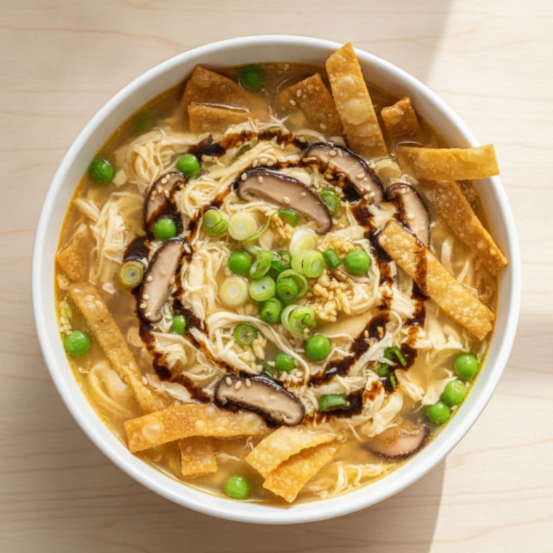 Savory Egg Drop Soup with Crispy Wontons