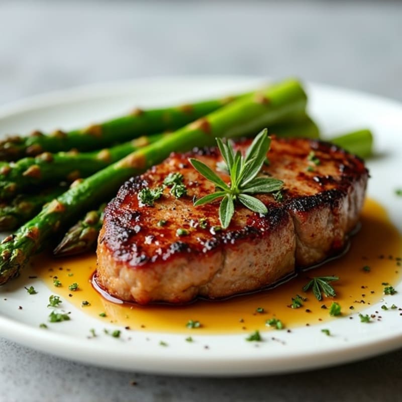 Crispy Pan-Seared Steak with Garlic Herb Roasted Asparagus