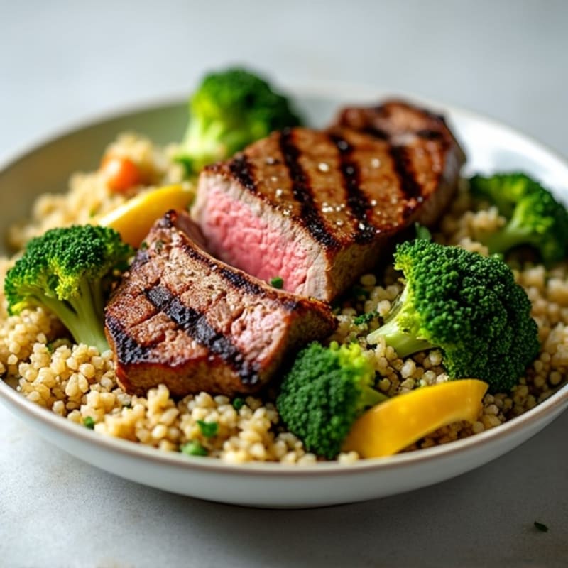 Grilled Steak and Quinoa Salad with Roasted Broccoli