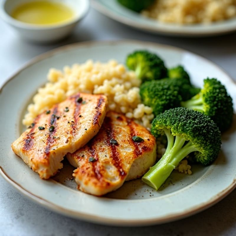 Grilled Chicken Breast with Roasted Broccoli and Quinoa
