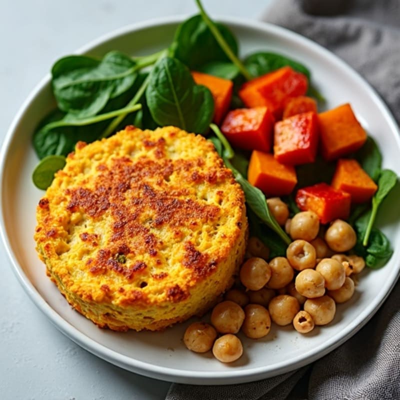 Crispy Tofu Scramble with Roasted Sweet Potatoes and Greens