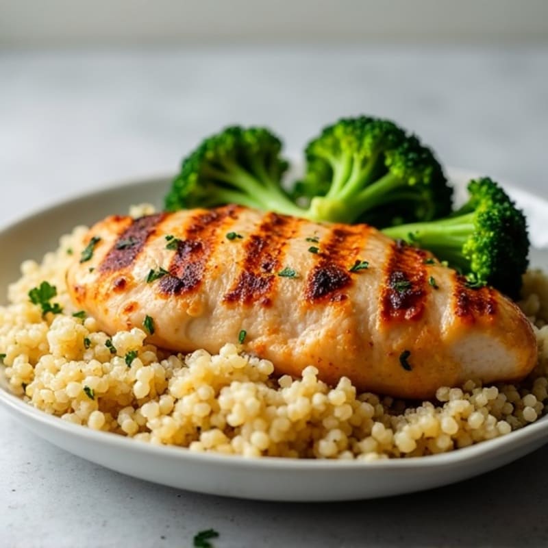 Grilled Chicken Breast with Quinoa and Roasted Broccoli