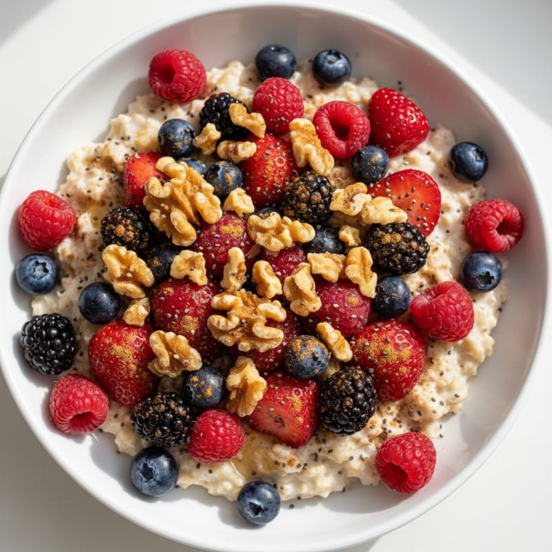 Creamy Berry Overnight Oats with Toasted Nuts