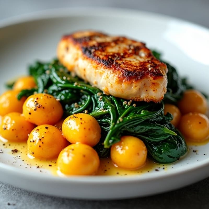 Sweet Potato Gnocchi with Pan-Seared Chicken and Sautéed Spinach