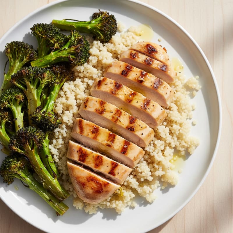 Grilled Chicken Breast with Quinoa and Roasted Broccoli