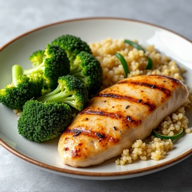 Grilled Chicken Breast with Roasted Broccoli and Quinoa