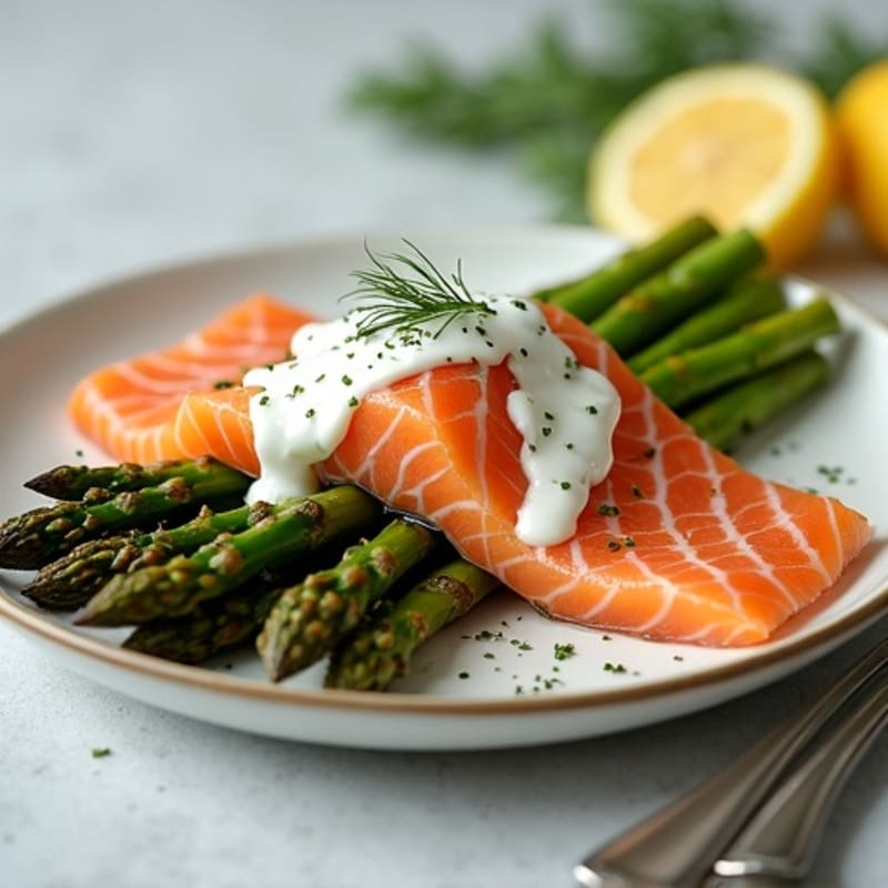 Smoked Salmon with Roasted Asparagus and Creamy Dill Dressing