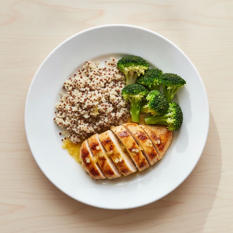 Grilled Lemon Garlic Chicken with Quinoa and Steamed Broccoli