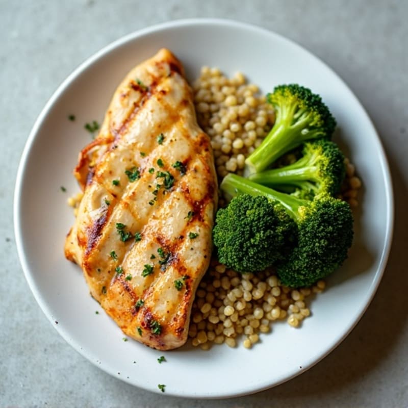 Grilled Lemon-Garlic Chicken Breast with Quinoa and Roasted Broccoli