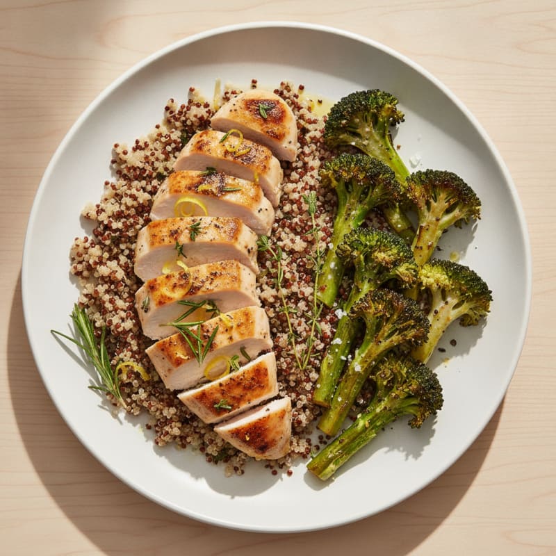 Grilled Chicken Breast with Quinoa and Roasted Broccoli