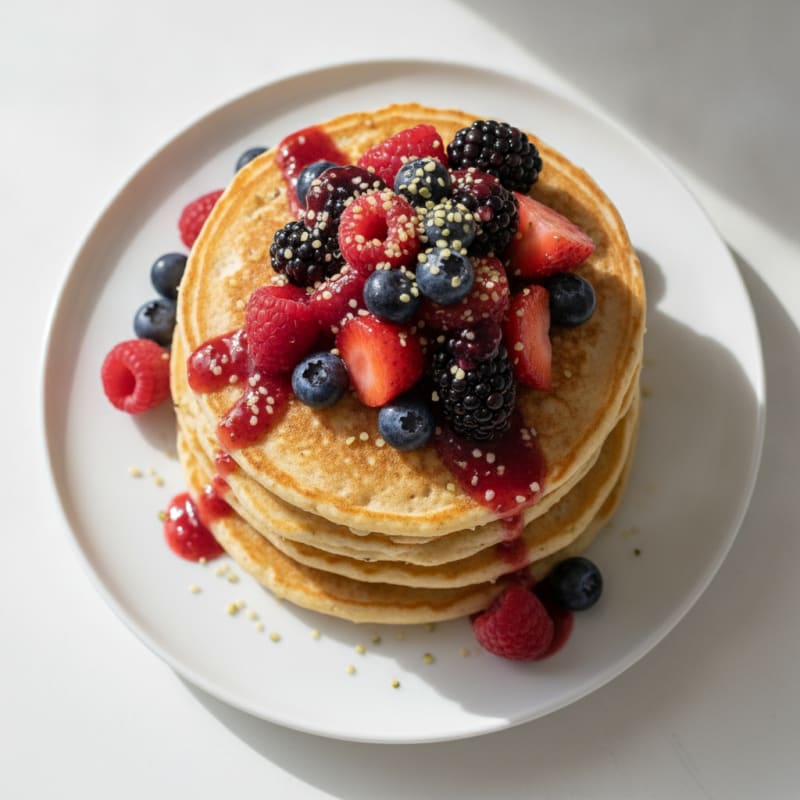 Cottage Cheese Protein Pancakes with Mixed Berries