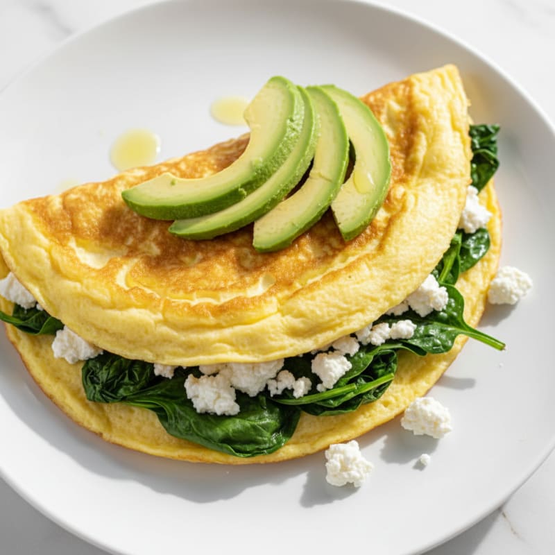 Egg White Spinach Omelet with Cottage Cheese and Avocado