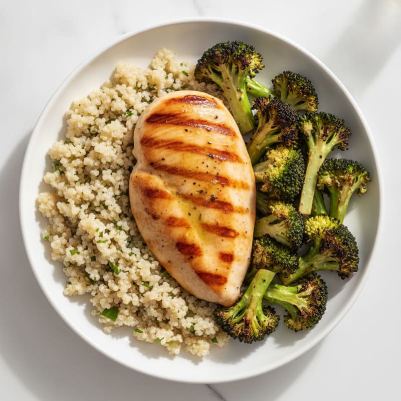 Grilled Chicken Breast with Quinoa and Roasted Broccoli