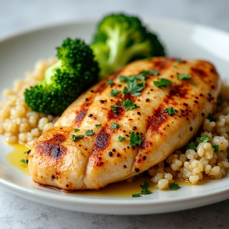 Grilled Chicken Breast with Quinoa and Roasted Broccoli