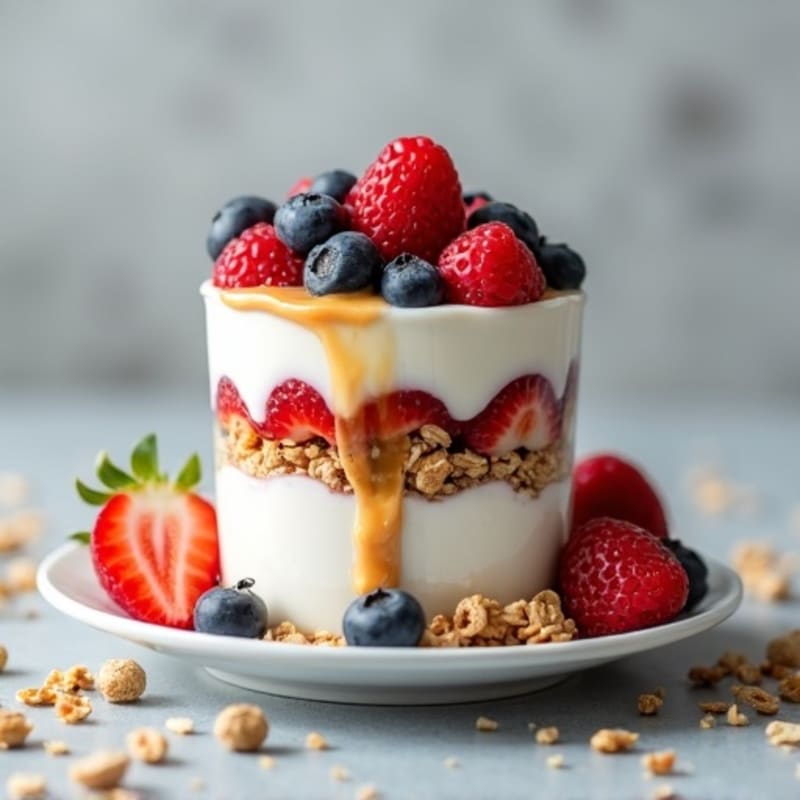 Greek Yogurt Protein Parfait with Fresh Berries and Almond Butter