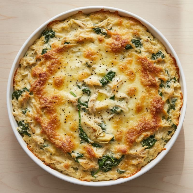High-Protein Baked Spinach Artichoke Chicken Dip