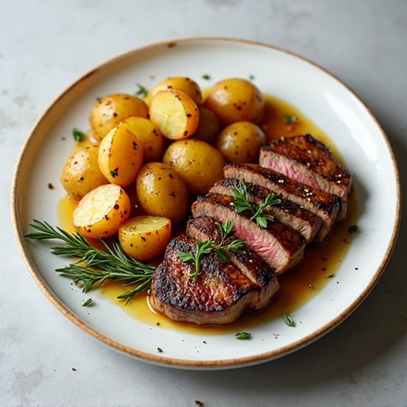 Herb-Garlic Butter Seared Steak with Roasted Baby Potatoes