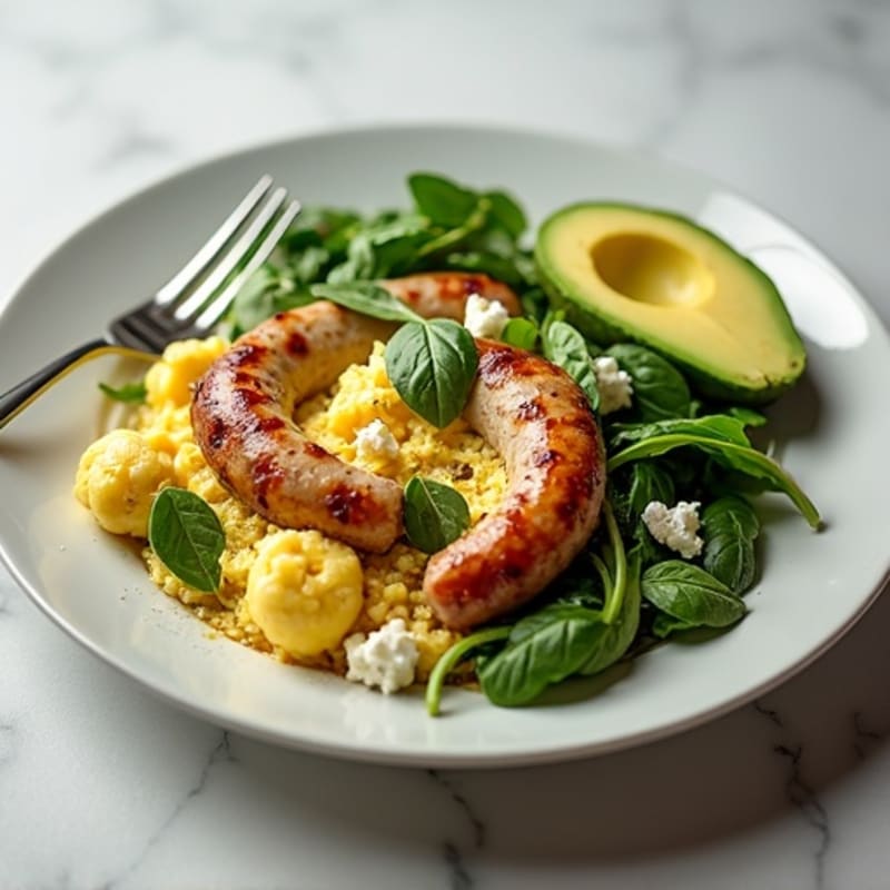 Egg White and Turkey Sausage Scramble with Spinach, Feta, and Avocado