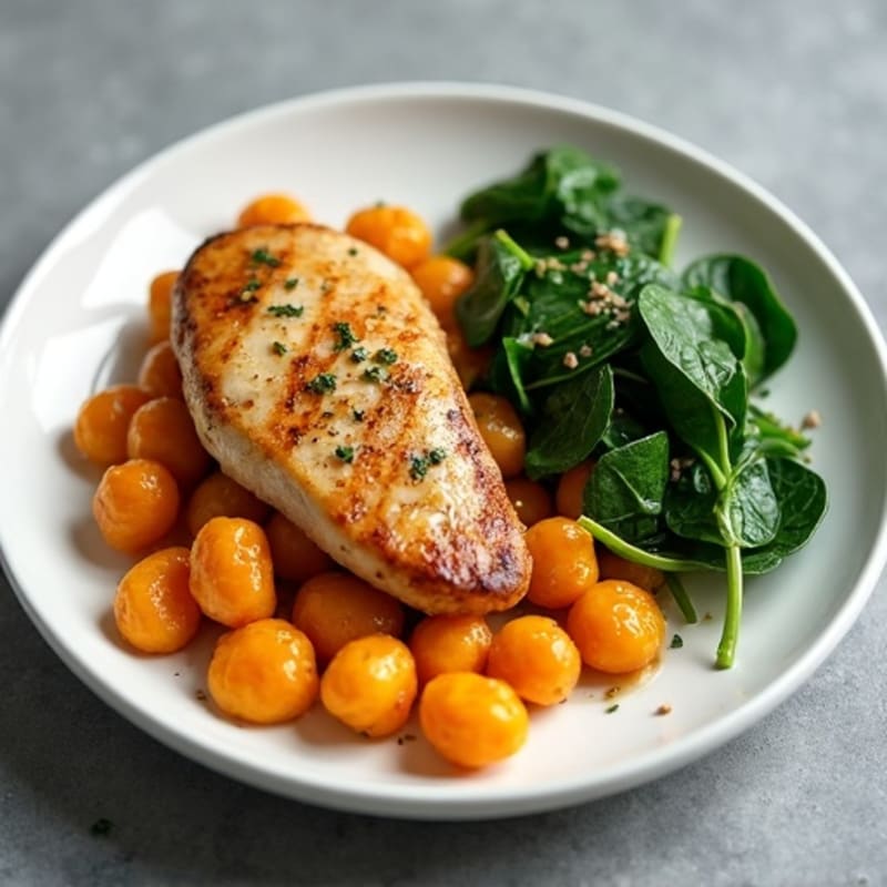 Sweet Potato Gnocchi with Pan-Seared Chicken and Garlicky Greens