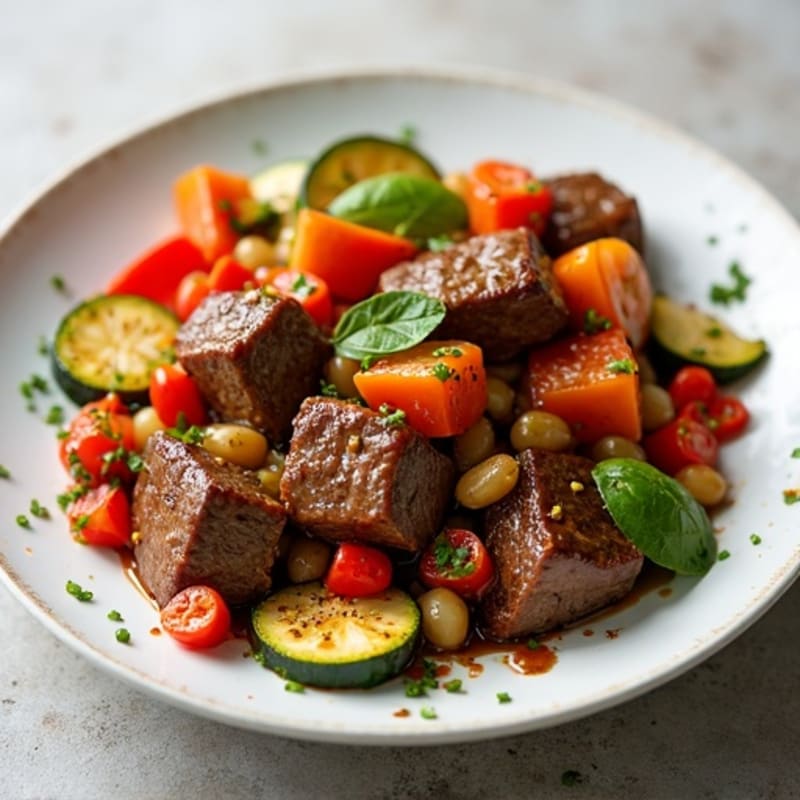 Sweet and Savory Marinated Beef with Sautéed Vegetables