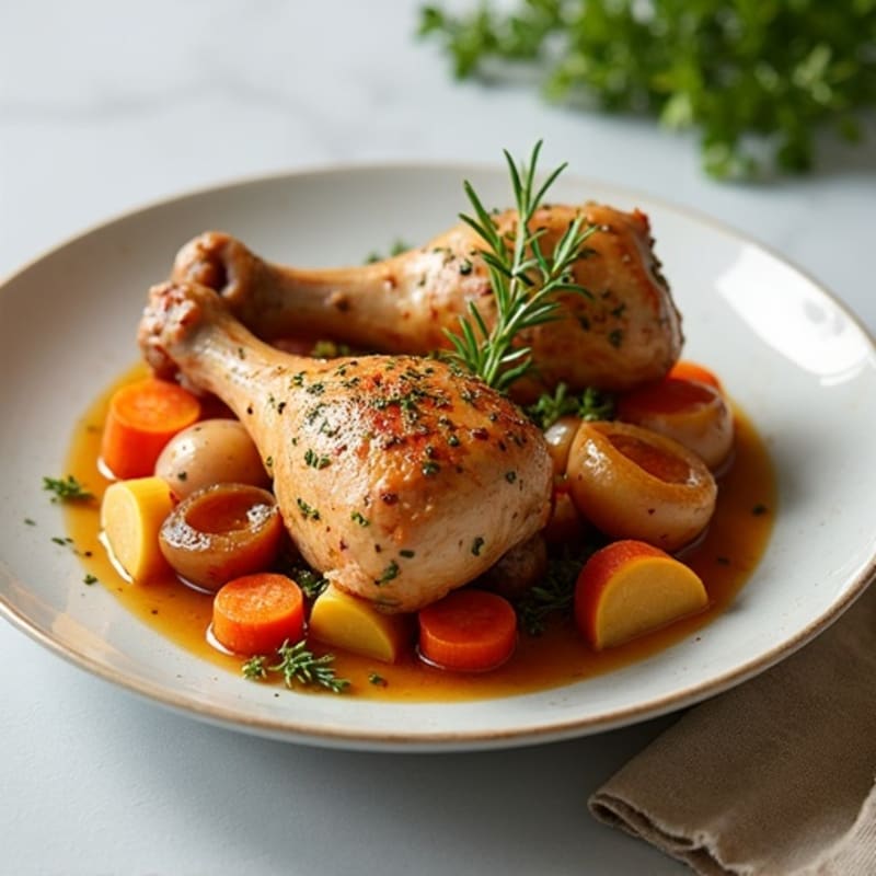 Herb-Braised Chicken Drumsticks with Root Vegetables