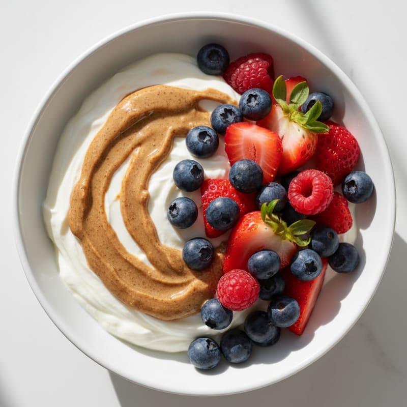 Greek Yogurt Protein Bowl with Almond Butter and Mixed Berries