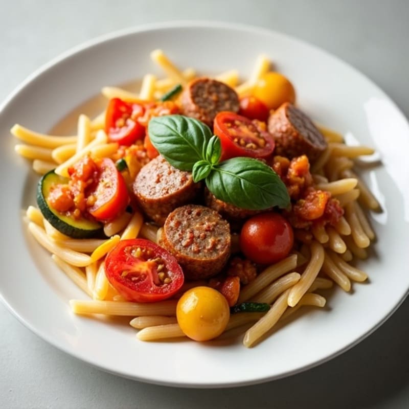 Lean Sausage and Vegetable Ragu with Whole Wheat Pasta
