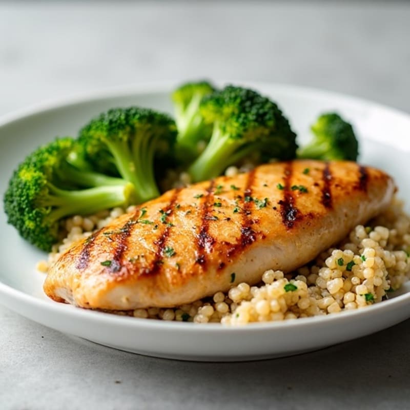 Grilled Chicken Breast with Quinoa and Roasted Broccoli