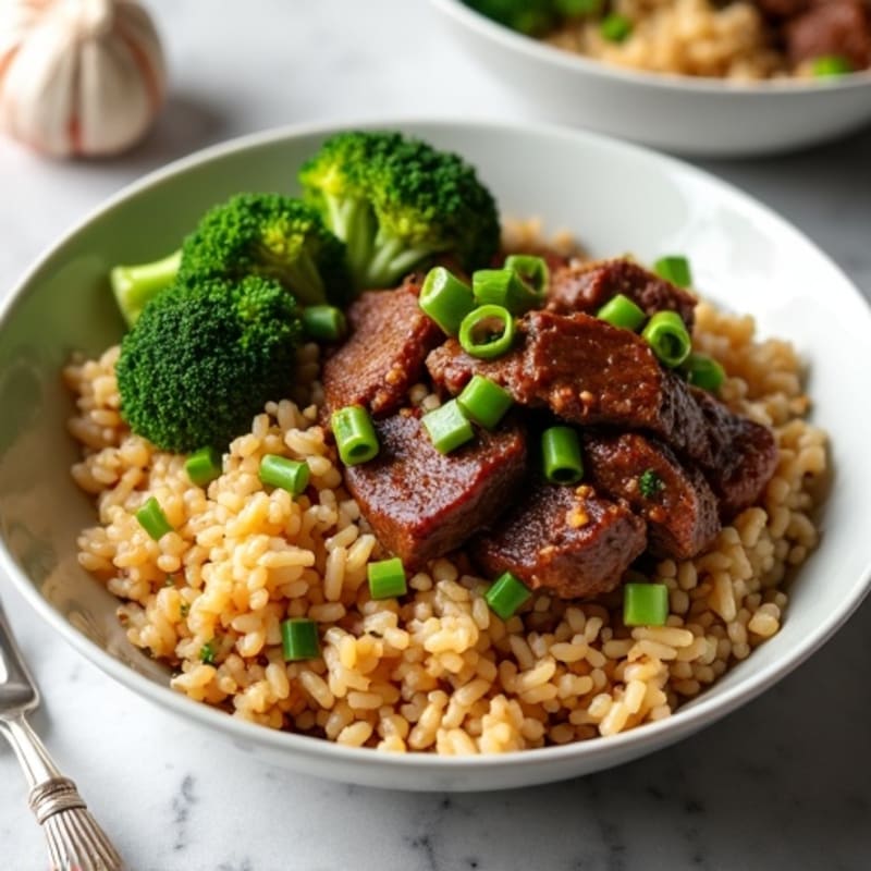 Garlic-Ginger Beef and Crispy Broccoli Rice Bowl