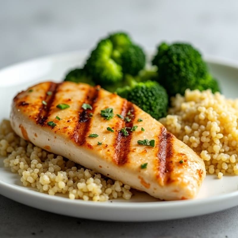 Grilled Chicken Breast with Quinoa and Steamed Broccoli