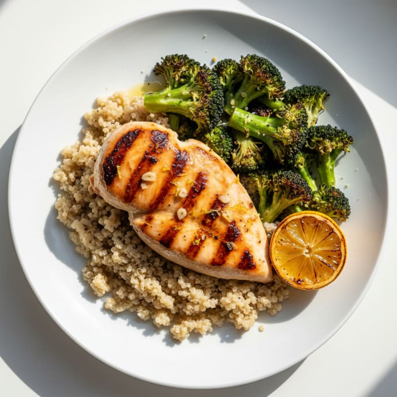 Grilled Chicken Breast with Quinoa and Roasted Broccoli