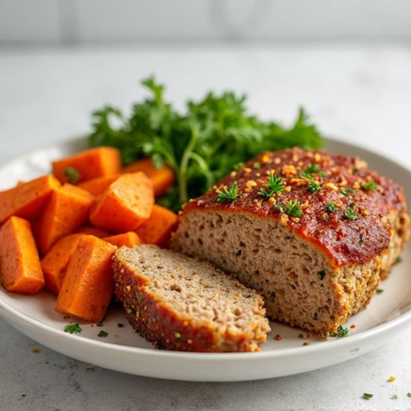 Sheet Pan Herb-Crusted Turkey Meatloaf with Roasted Sweet Potatoes