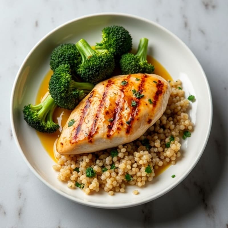 Grilled Chicken Breast with Quinoa and Roasted Broccoli