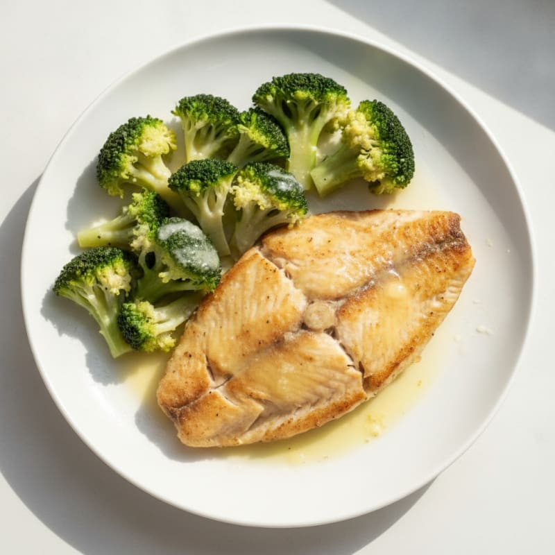 Seared Tilapia with Steamed Broccoli and Lemon