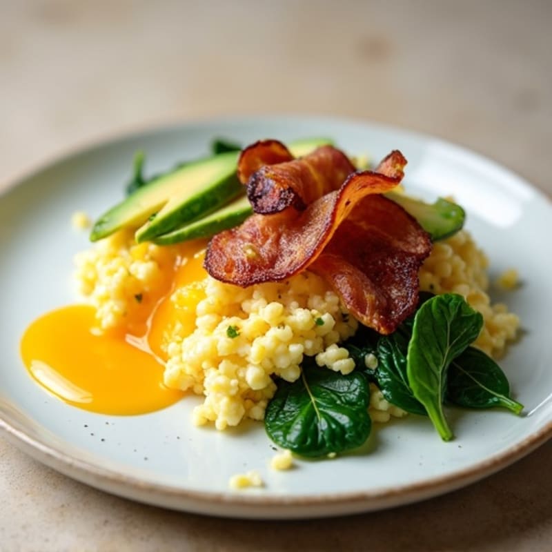 Cottage Cheese Scramble with Spinach and Turkey Bacon