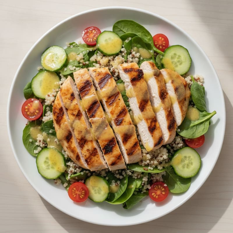 Grilled Chicken and Quinoa Salad with Spinach and Lemon Vinaigrette