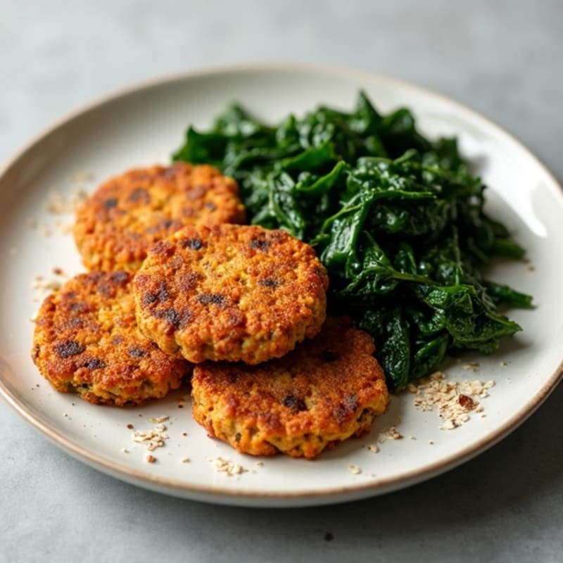Crispy Baked Black-Eyed Pea Cakes with Steamed Greens