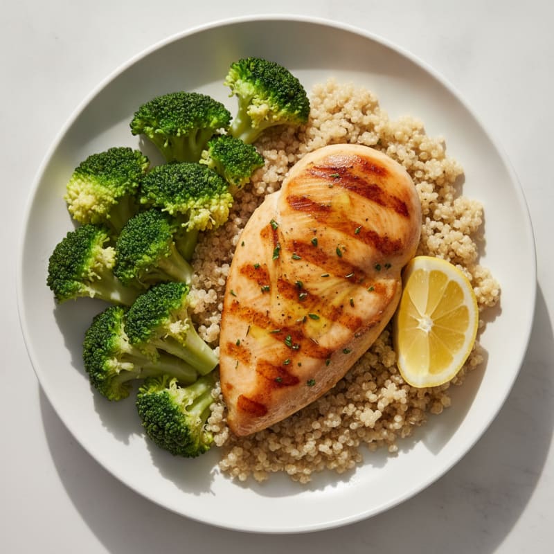 Grilled Chicken Breast with Quinoa and Steamed Broccoli
