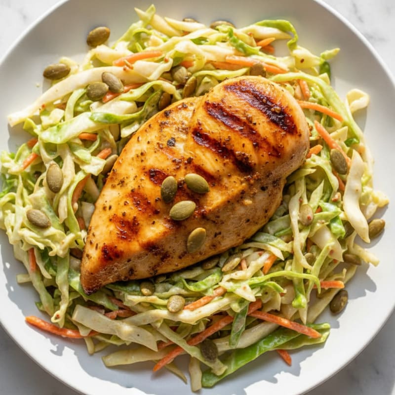 Grilled Chicken Breast with Crunchy Cabbage Slaw