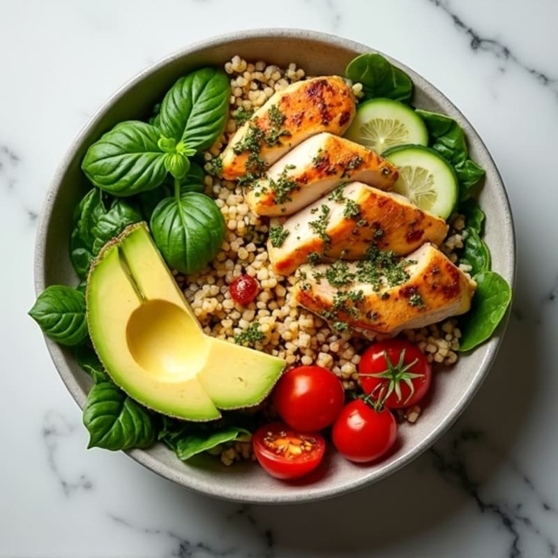 Herb-Marinated Chicken and Quinoa Bowl with Fresh Vegetables