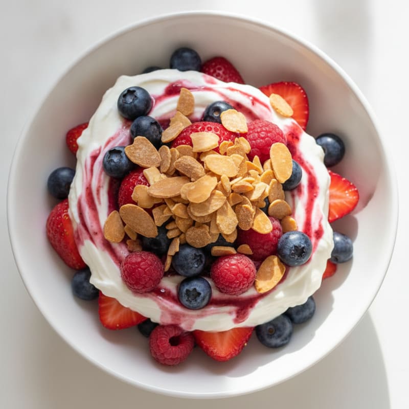 Greek Yogurt Protein Parfait with Mixed Berries and Almonds
